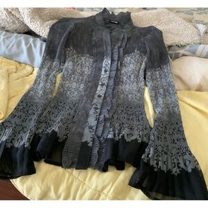 Beautiful never worn. Dress blouse size L in shades of grey